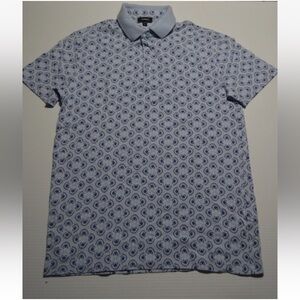 Express Youth Boys Sz XS Blue Printed Short Sleeve Collared Shirt